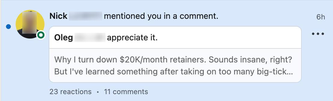 LiSeller AI-drafted LinkedIn comment example